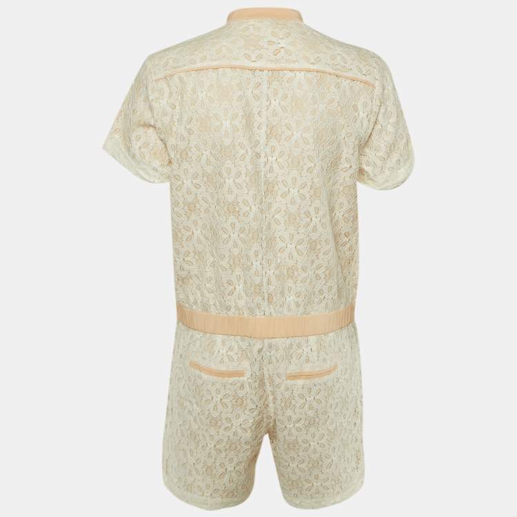 Pre Owned Maje White Lace & Silk Trim Zip UP Jumpsuit L