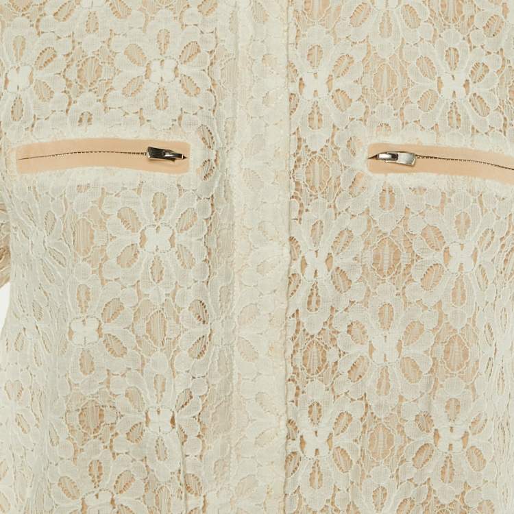 Pre Owned Maje White Lace & Silk Trim Zip UP Jumpsuit L