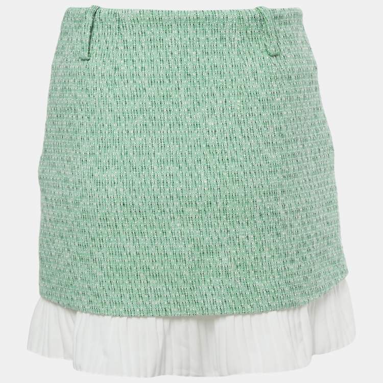 Pre Owned Maje Green Tweed and Plisse 2 in 1 Effect Mini Skirt S