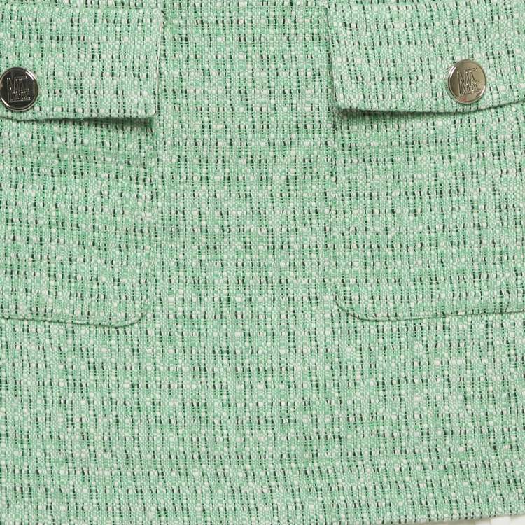 Pre Owned Maje Green Tweed and Plisse 2 in 1 Effect Mini Skirt S