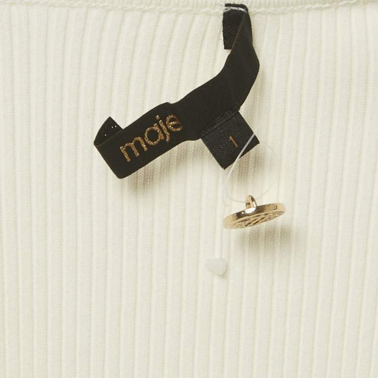 Pre Owned Maje White Rib Knit Logo Button Detail Top S