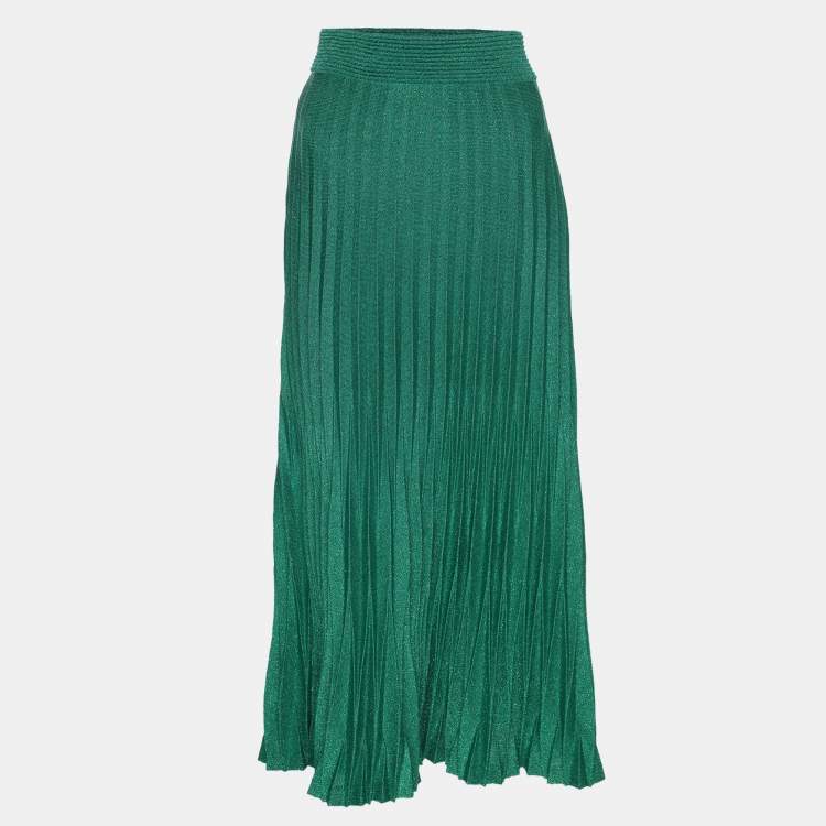 Pre Owned Maje Green Lurex Knit Pleated Maxi Skirt S