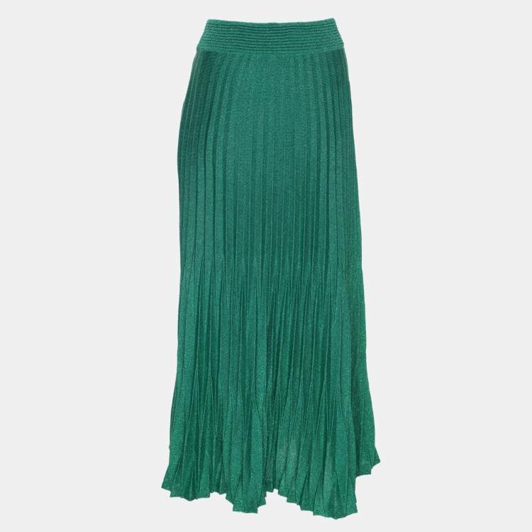 Pre Owned Maje Green Lurex Knit Pleated Maxi Skirt S