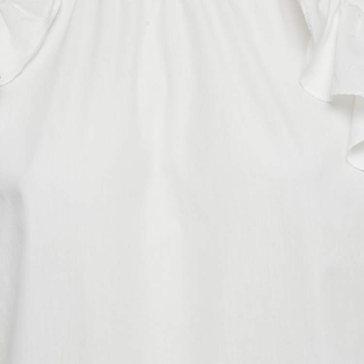 Pre Owned Maje White Cotton Ruffled Shirring Blouse S