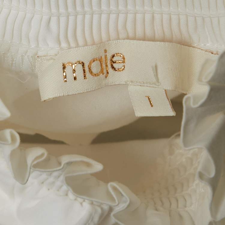 Pre Owned Maje White Cotton Ruffled Shirring Blouse S