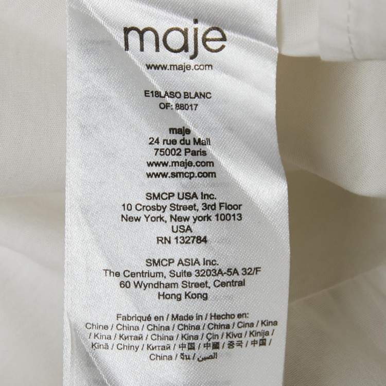 Pre Owned Maje White Cotton Ruffled Shirring Blouse S