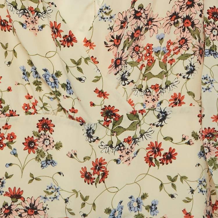 Pre Owned Maje Navy Cream Floral Print Silk Mini Dress S