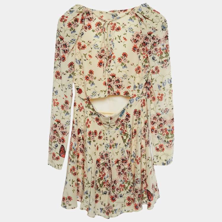 Pre Owned Maje Navy Cream Floral Print Silk Mini Dress S