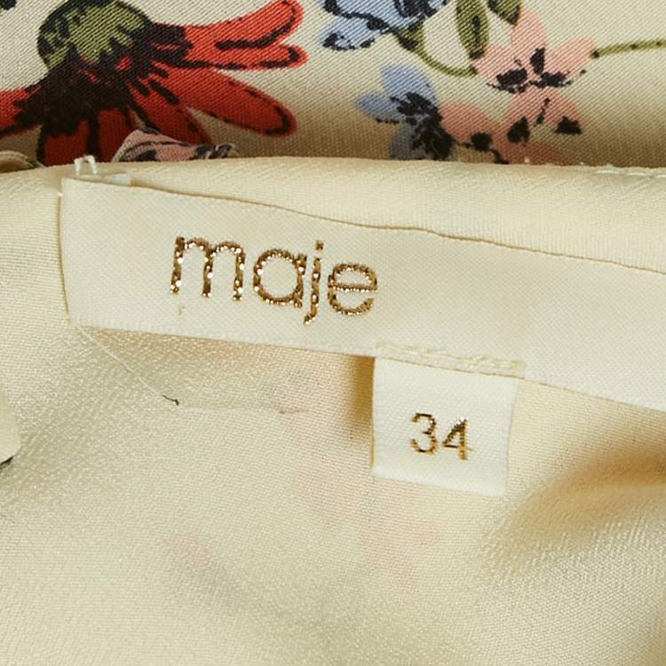 Pre Owned Maje Navy Cream Floral Print Silk Mini Dress S