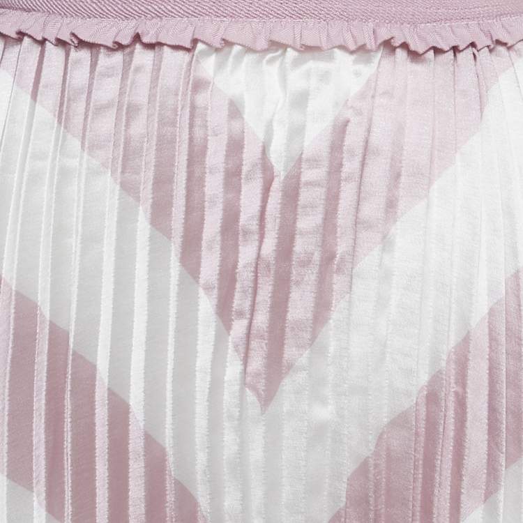 Pre Owned تنورة ميدي مريحة مايّج بيضاء/وردي مقلم بحجم صغير - سمول