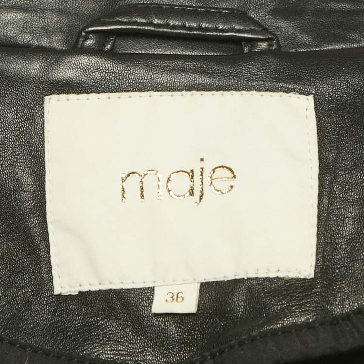 Pre Owned Maje Black Leather Zip-Up Crop Jacket S