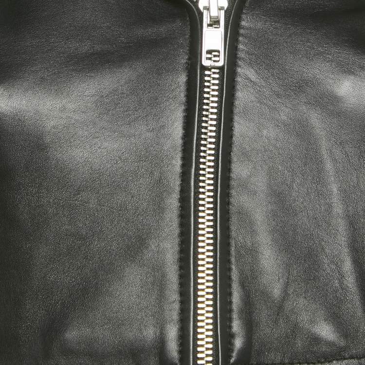 Pre Owned Maje Black Leather Zip-Up Crop Jacket S