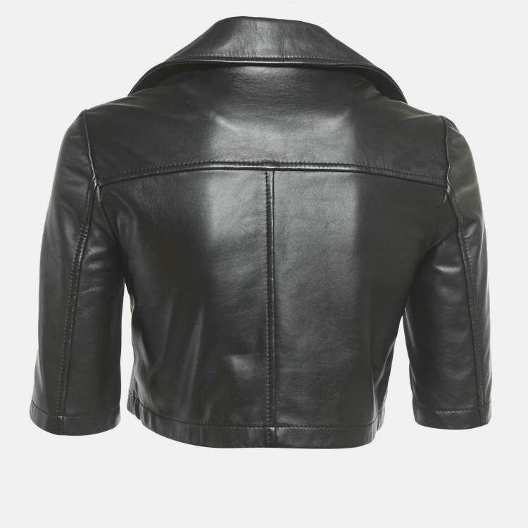 Pre Owned Maje Black Leather Zip-Up Crop Jacket S