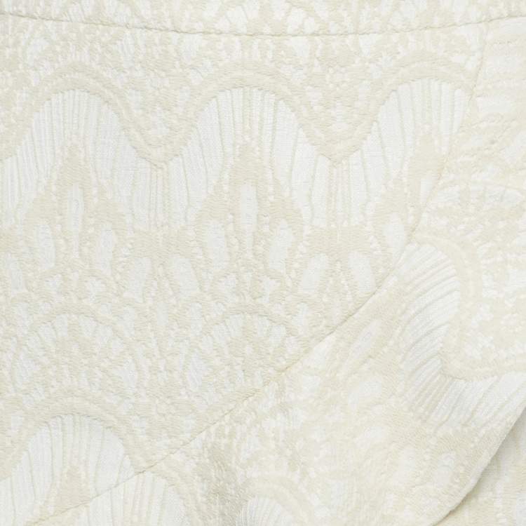Pre Owned Maje Cream Jacquard Ruffled Mini Skirt S