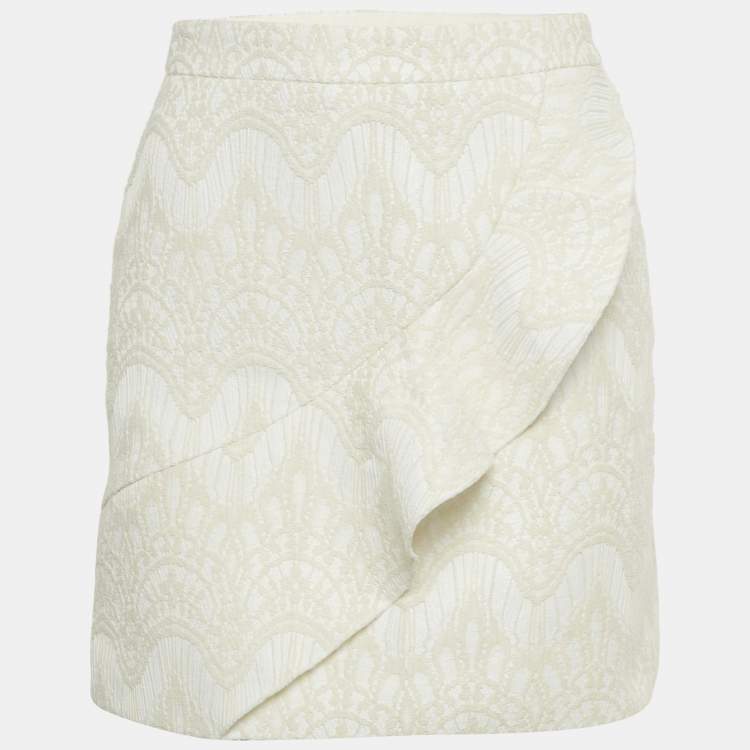 Pre Owned Maje Cream Jacquard Ruffled Mini Skirt S