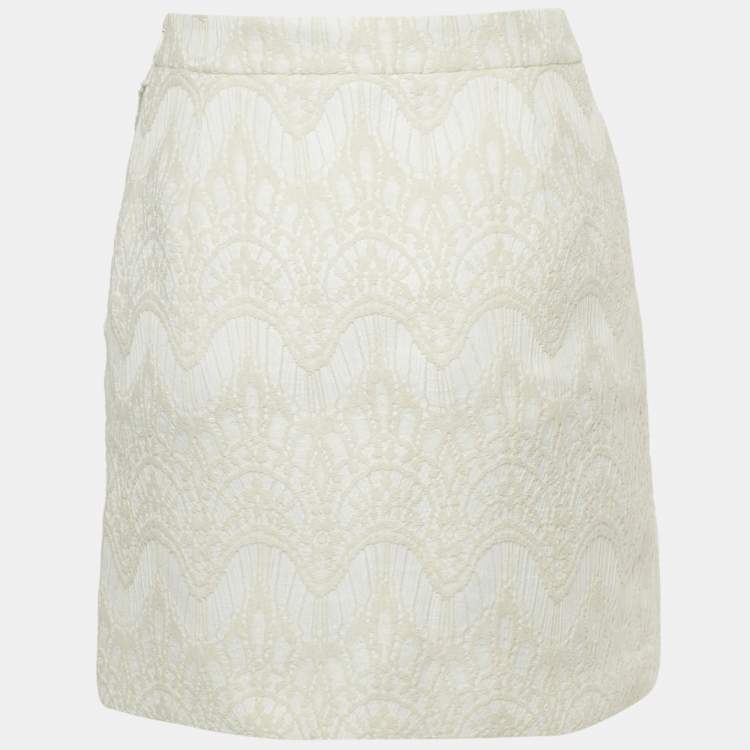 Pre Owned Maje Cream Jacquard Ruffled Mini Skirt S