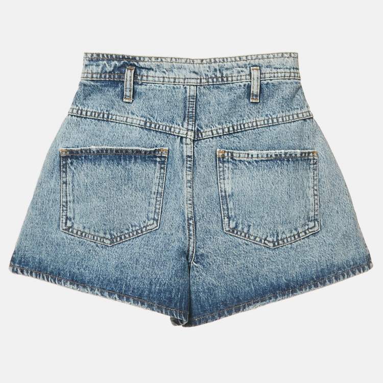 Pre Owned Maje Blue Washed Denim Rhinestone Embellished Shorts M