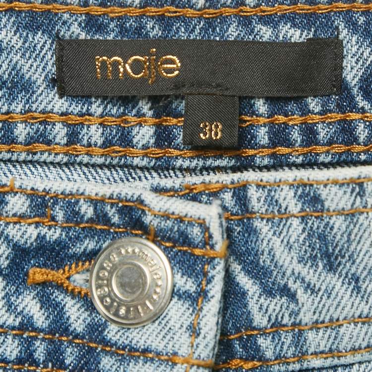 Pre Owned Maje Blue Washed Denim Rhinestone Embellished Shorts M