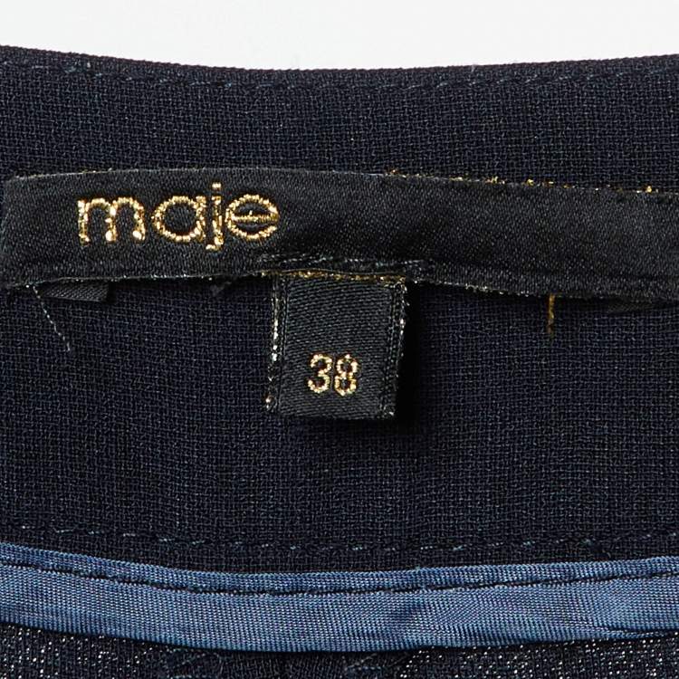 Pre Owned Maje Navy Blue Crepe Laurent Pleated Trousers M