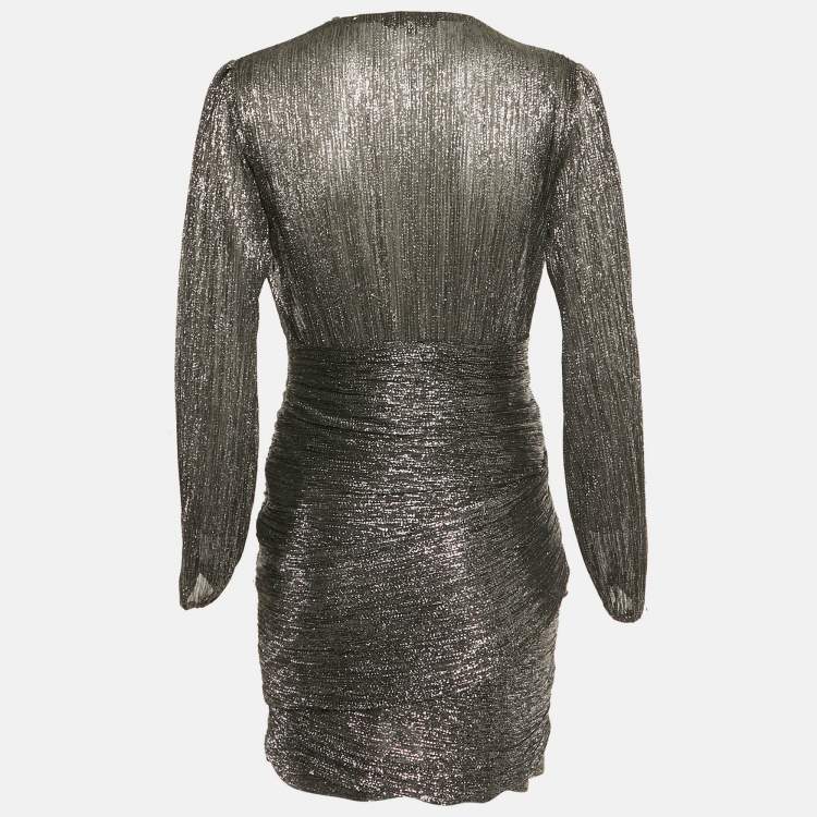 Pre Owned Maje Black Metallic Plunge Neck Mini Dress L