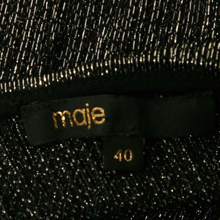 Pre Owned Maje Black Metallic Plunge Neck Mini Dress L