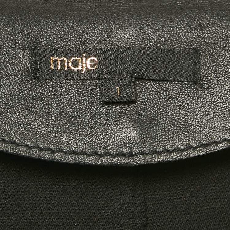 Pre Owned Maje Black Leather Buttoned Mini Dress S