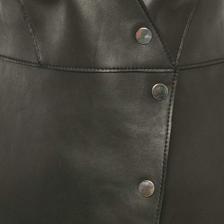 Pre Owned Maje Black Leather Buttoned Mini Dress S