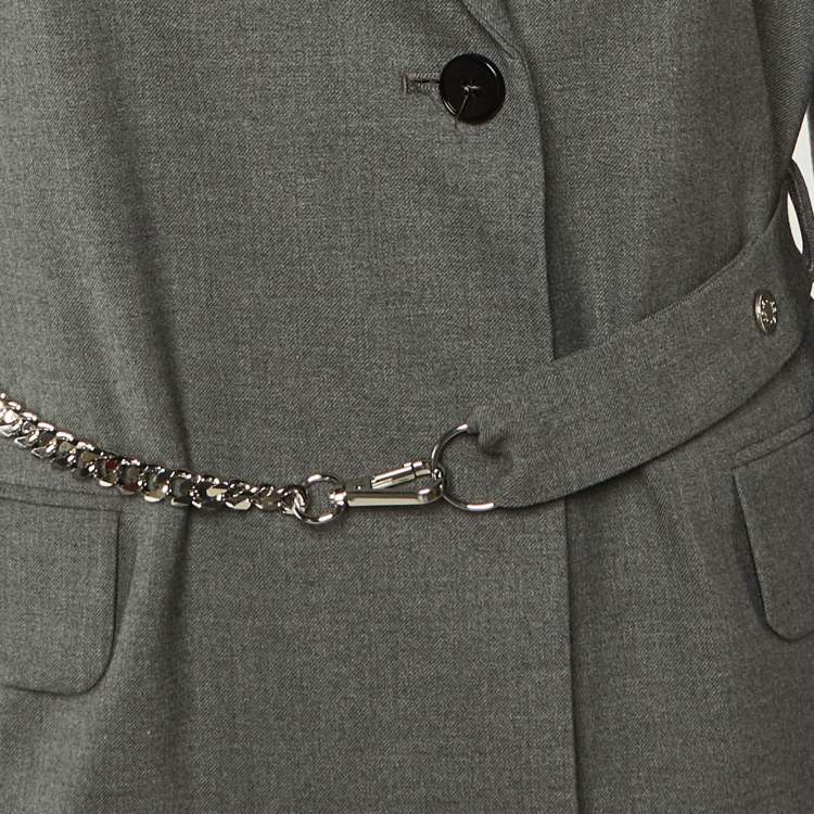 مملوكة مسبقًا Maje Grey Wool Blend Chain Belt Detail Blazer L