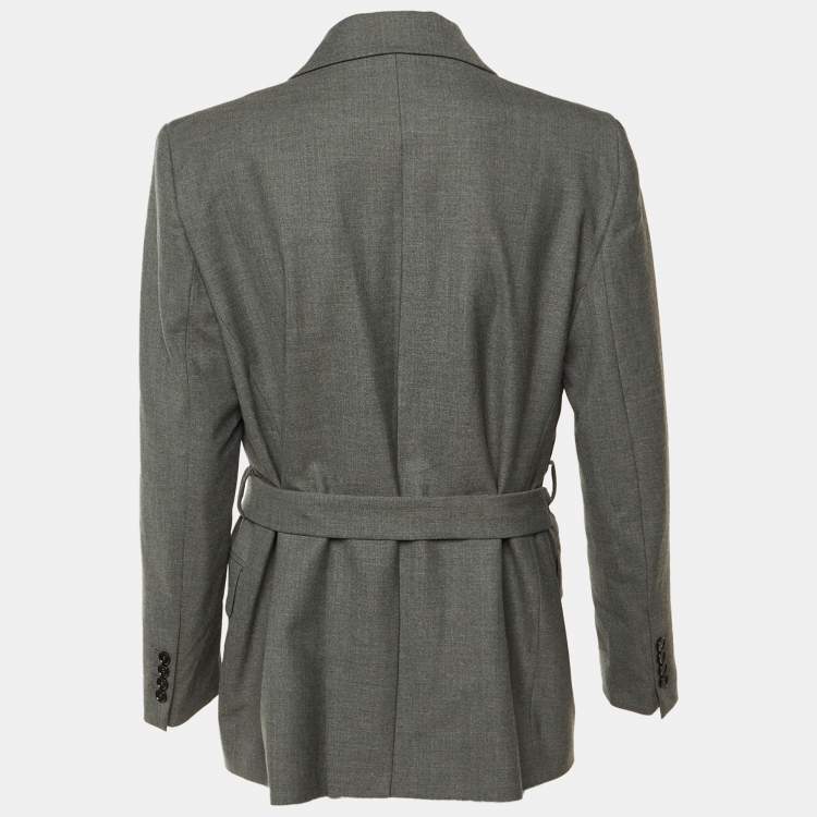 مملوكة مسبقًا Maje Grey Wool Blend Chain Belt Detail Blazer L