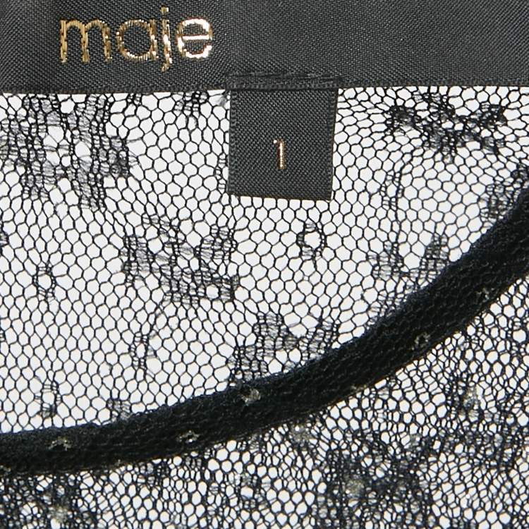 Pre Owned Maje Black Glittered Stretch Mesh Sheer Handkerchief Midi Dress S