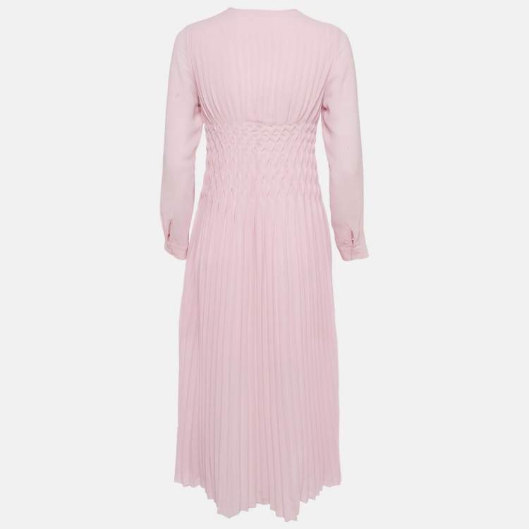 Pre Owned Maje Lilac Crepe Pleated Rocket Midi Dress S