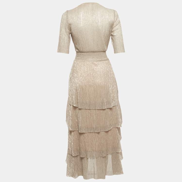 Pre Owned Maje Multicolor Lamé Tiered Midi Dress S
