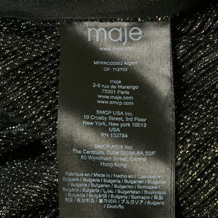 Pre Owned Maje Black /Sliver Metallic Plunge Neck Mini Dress M