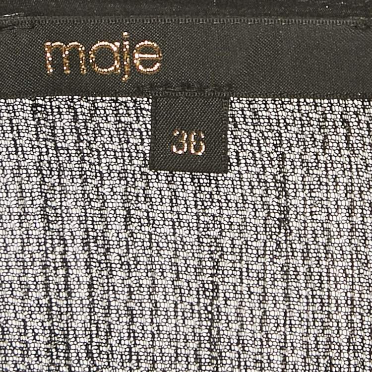 Pre Owned Maje Black /Sliver Metallic Plunge Neck Mini Dress M