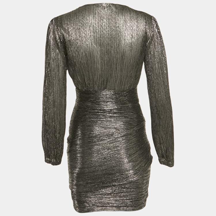 Pre Owned Maje Black /Sliver Metallic Plunge Neck Mini Dress M