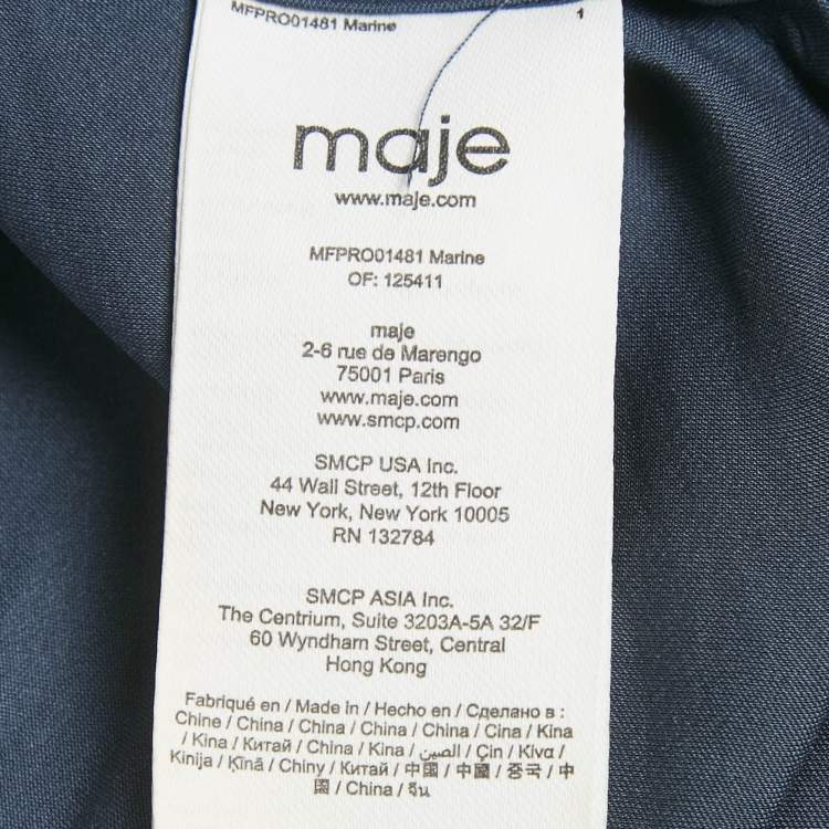 Pre Owned Maje Navy Blue Satin Ruffled Mini Dress S