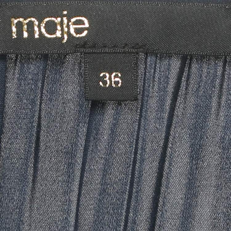 Pre Owned Maje Navy Blue Satin Ruffled Mini Dress S