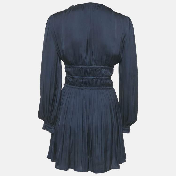 Pre Owned Maje Navy Blue Satin Ruffled Mini Dress S