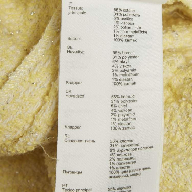 مملوكة مسبقًا Maje Yellow Lurex Tweed Asymmetrical Mini Dress M