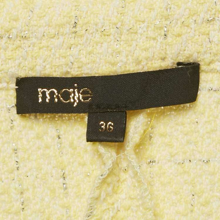 مملوكة مسبقًا Maje Yellow Lurex Tweed Asymmetrical Mini Dress M