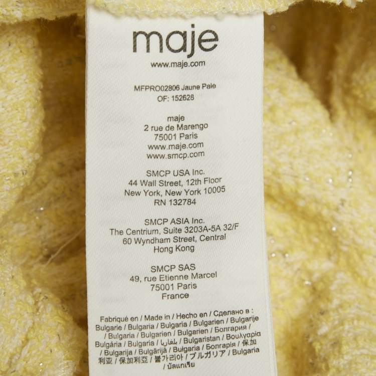 مملوكة مسبقًا Maje Yellow Lurex Tweed Asymmetrical Mini Dress M