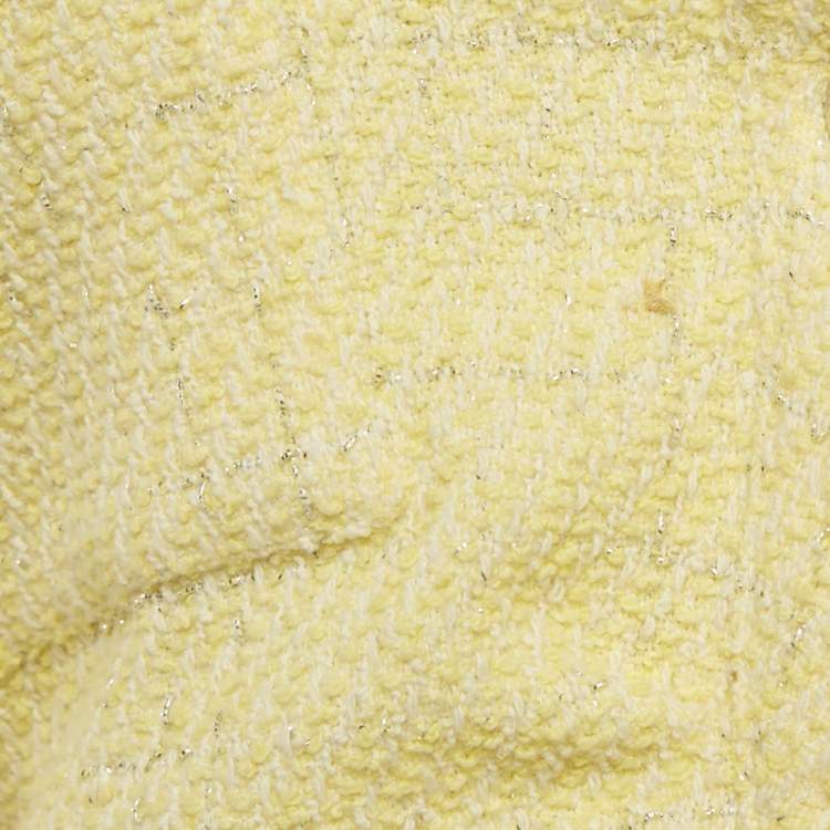مملوكة مسبقًا Maje Yellow Lurex Tweed Asymmetrical Mini Dress M