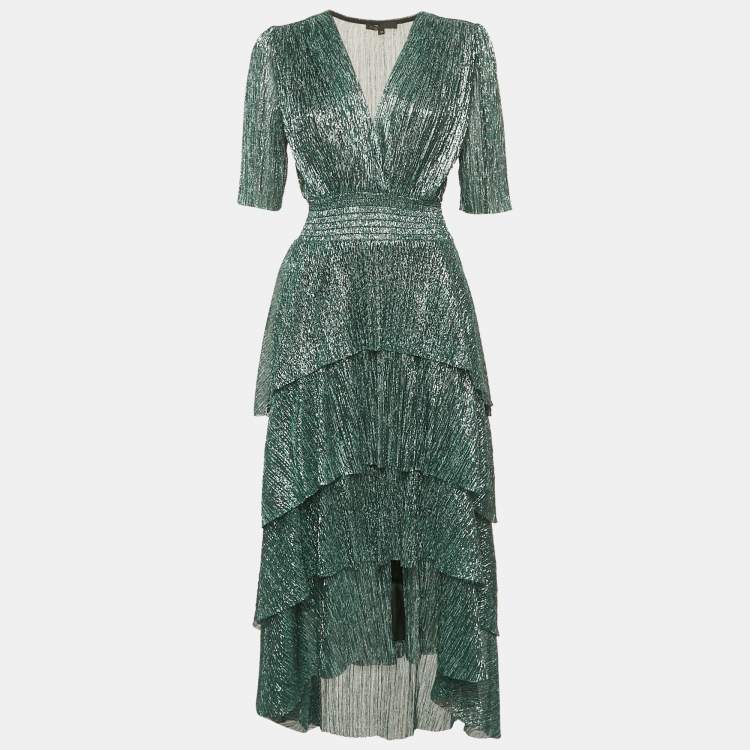 Pre Owned Maje Green Lurex Tiered Maxi Dress M
