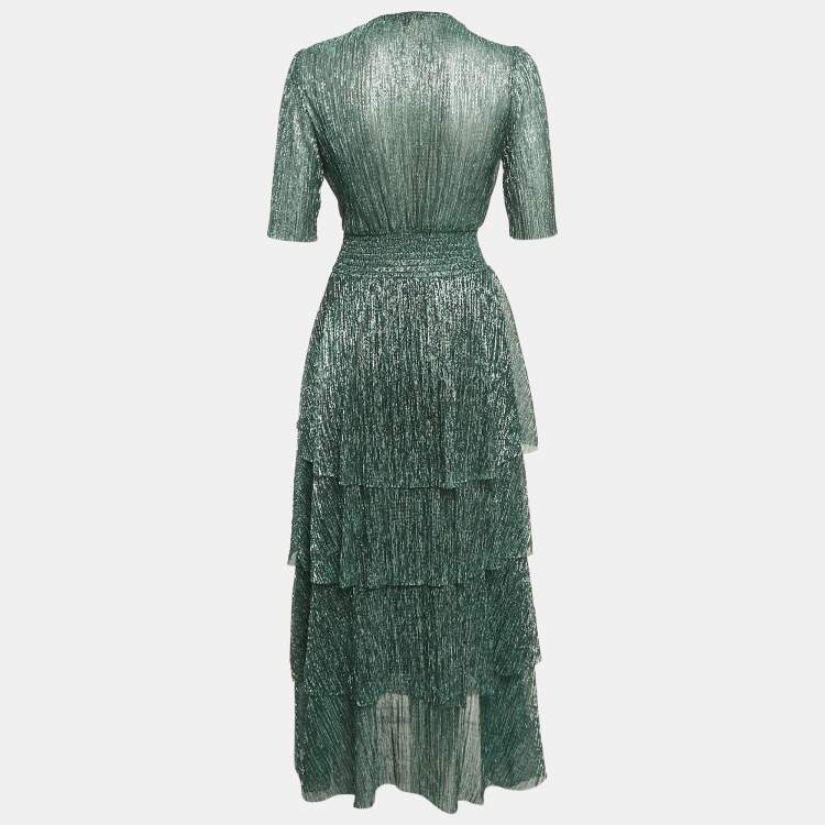 Pre Owned Maje Green Lurex Tiered Maxi Dress M
