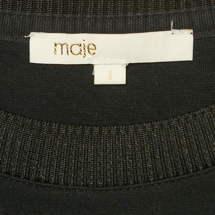 Pre Owned Maje Black Embroidered Wings Crepe Sweatshirt S