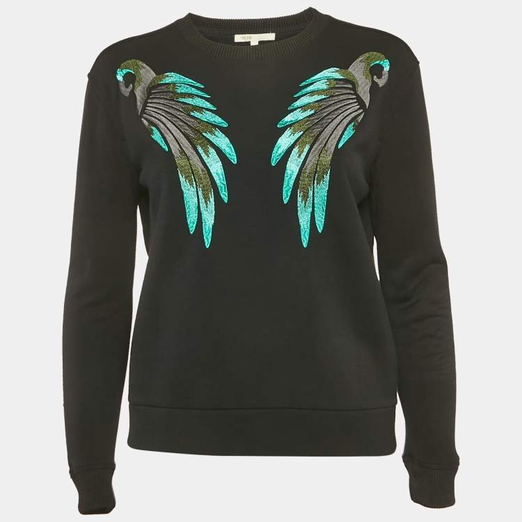Pre Owned Maje Black Embroidered Wings Crepe Sweatshirt S