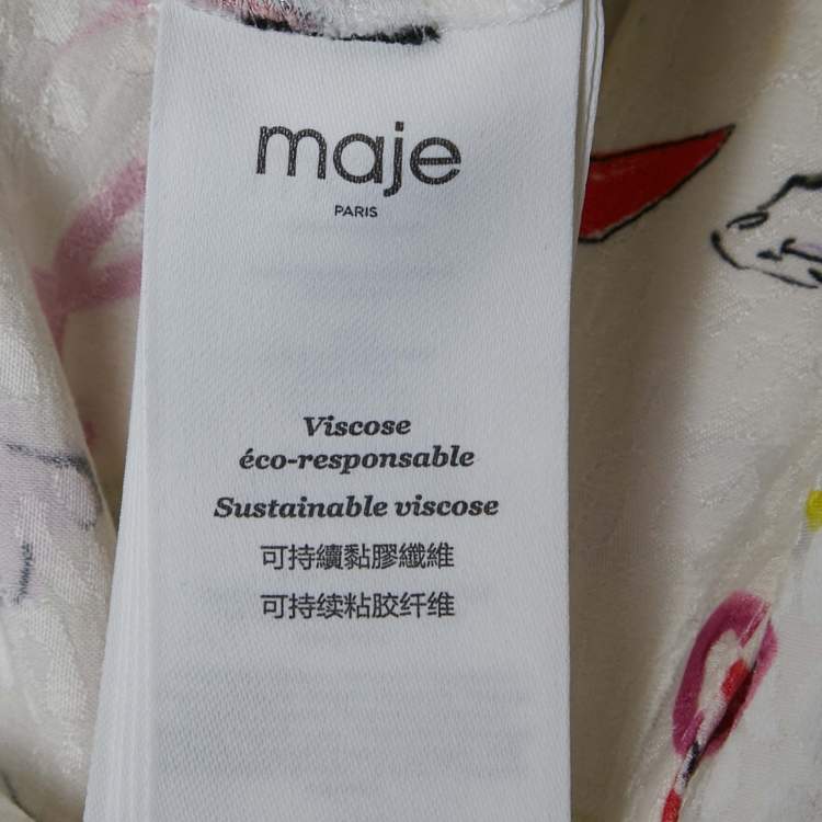 Pre Owned Maje White Printed Crepe and Broderie Anglaise Collar Playsuit S