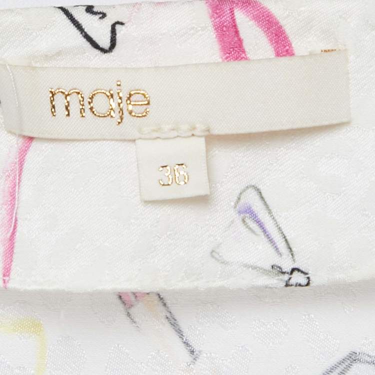 Pre Owned Maje White Printed Crepe and Broderie Anglaise Collar Playsuit S