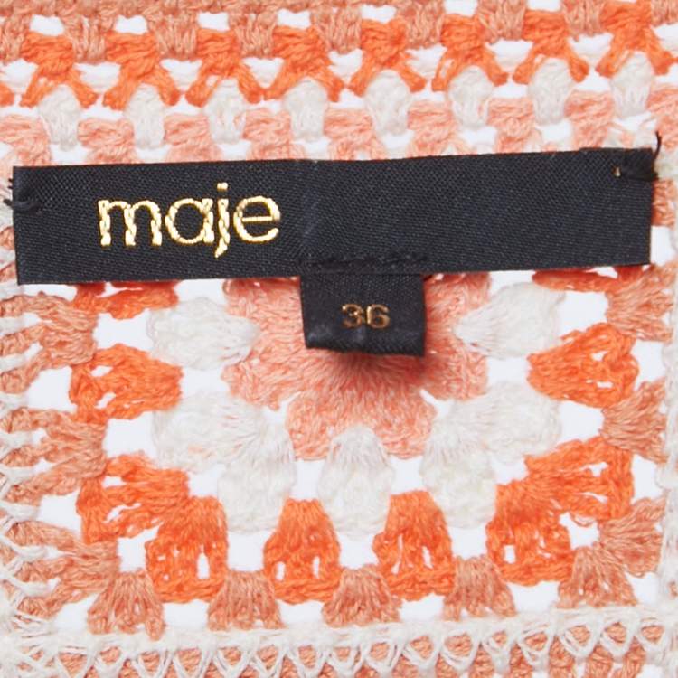 Pre Owned Maje Orange/White Crochet Mini Dress S