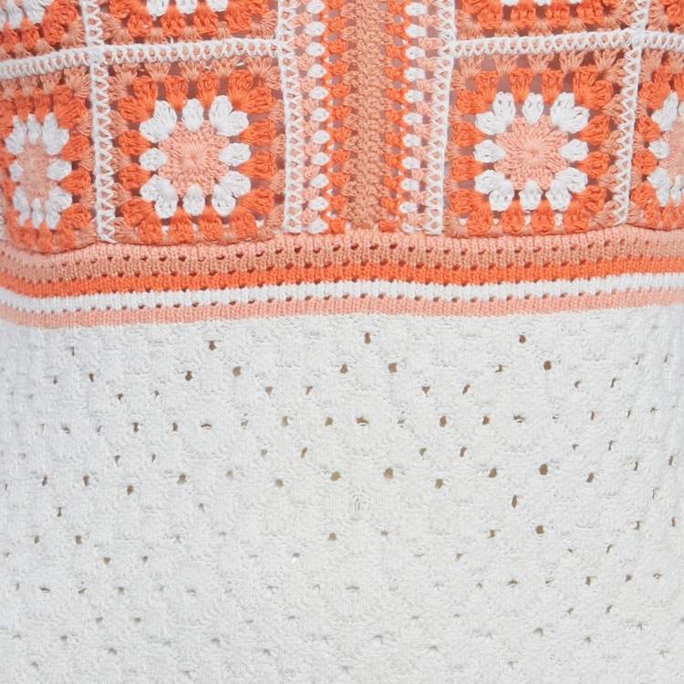 Pre Owned Maje Orange/White Crochet Mini Dress S